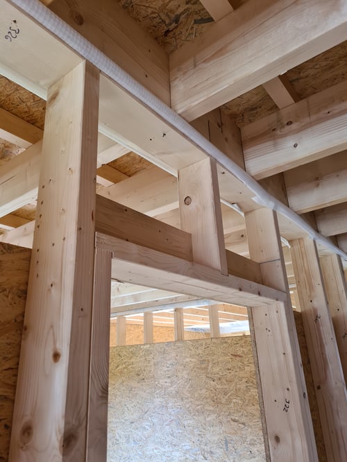 Grenen houtskeletbouwproject geplaatst door schrijnwerker Bongaerts D. in Herent